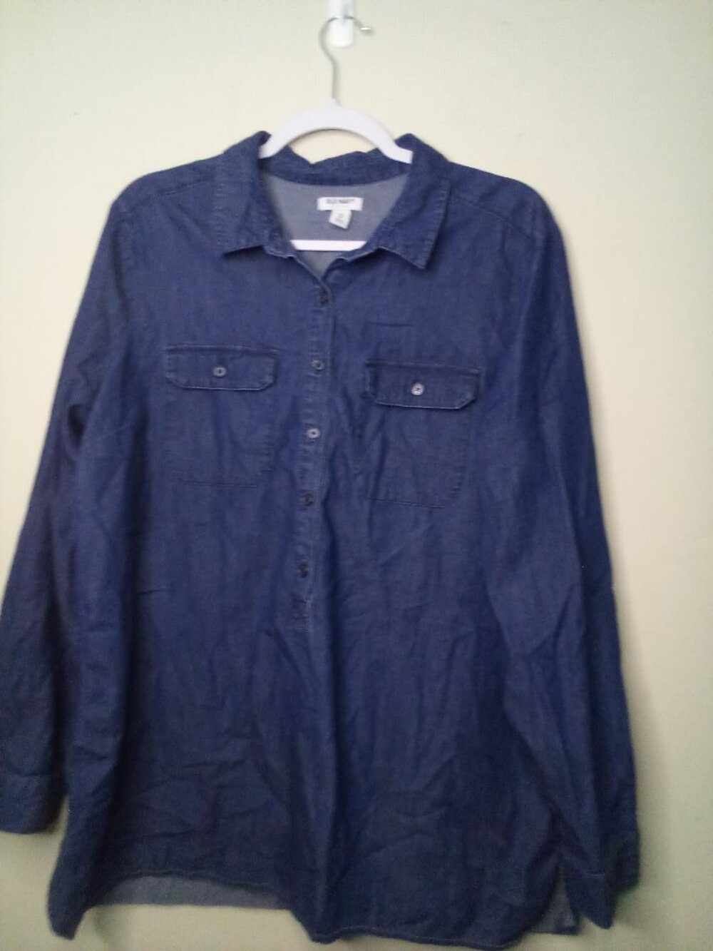 Old Navy Button Up Shirt Women XL Long Sleeve Denim Look Blue